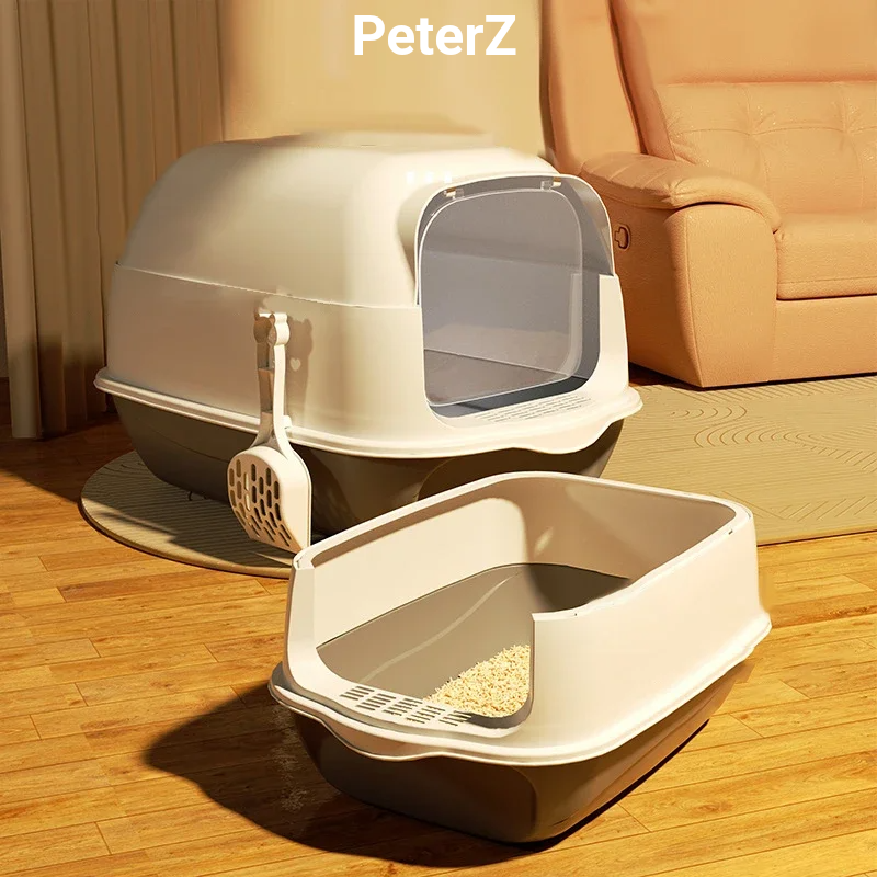 Large Capacity Cat Litter Box Fully Enclosed Sandbox Pet Anti Splash Toilet Spillproof Deodorant Cat Toilet Removable Cat Bedpan