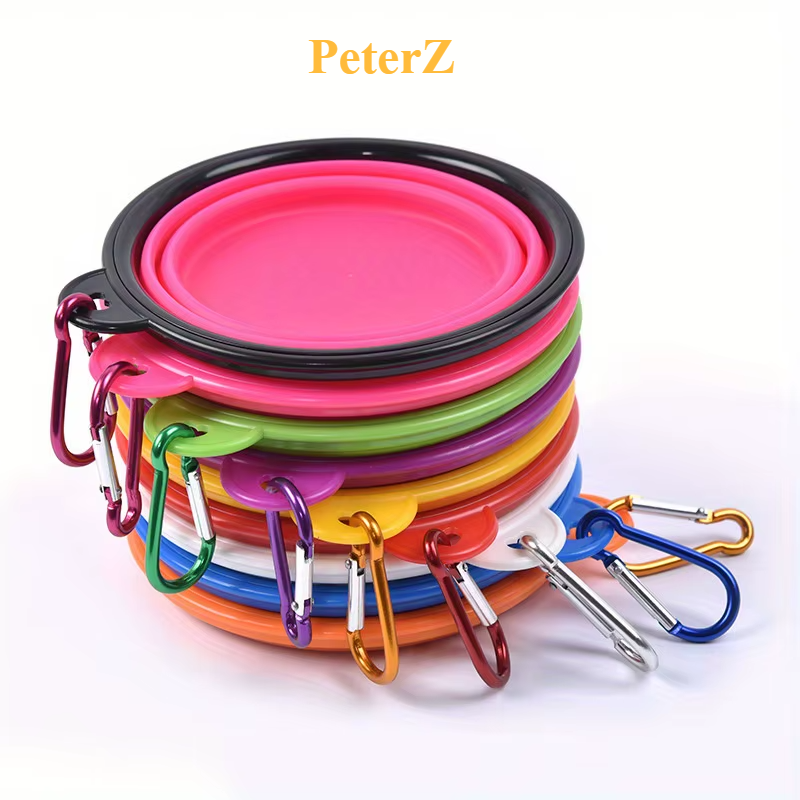 Portable Dog Folding Bowl Travel Food Water Dish Lightweight Silicone Bowl Lip for Outdoor Walking Universal for Small to Large Dogs