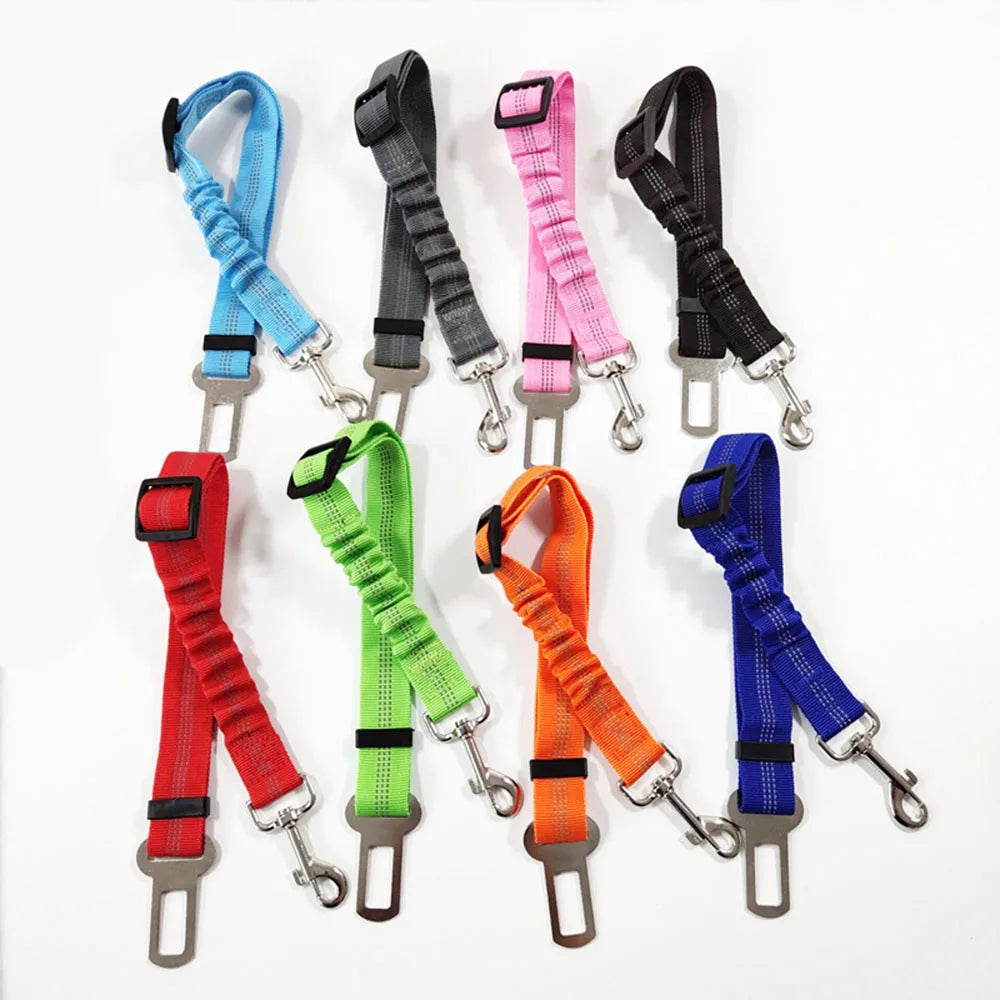 Adjustable Dog Car Seat Belt Harness – Reflective, Padded & Elastic Safety Strap for Comfortable Car Travel