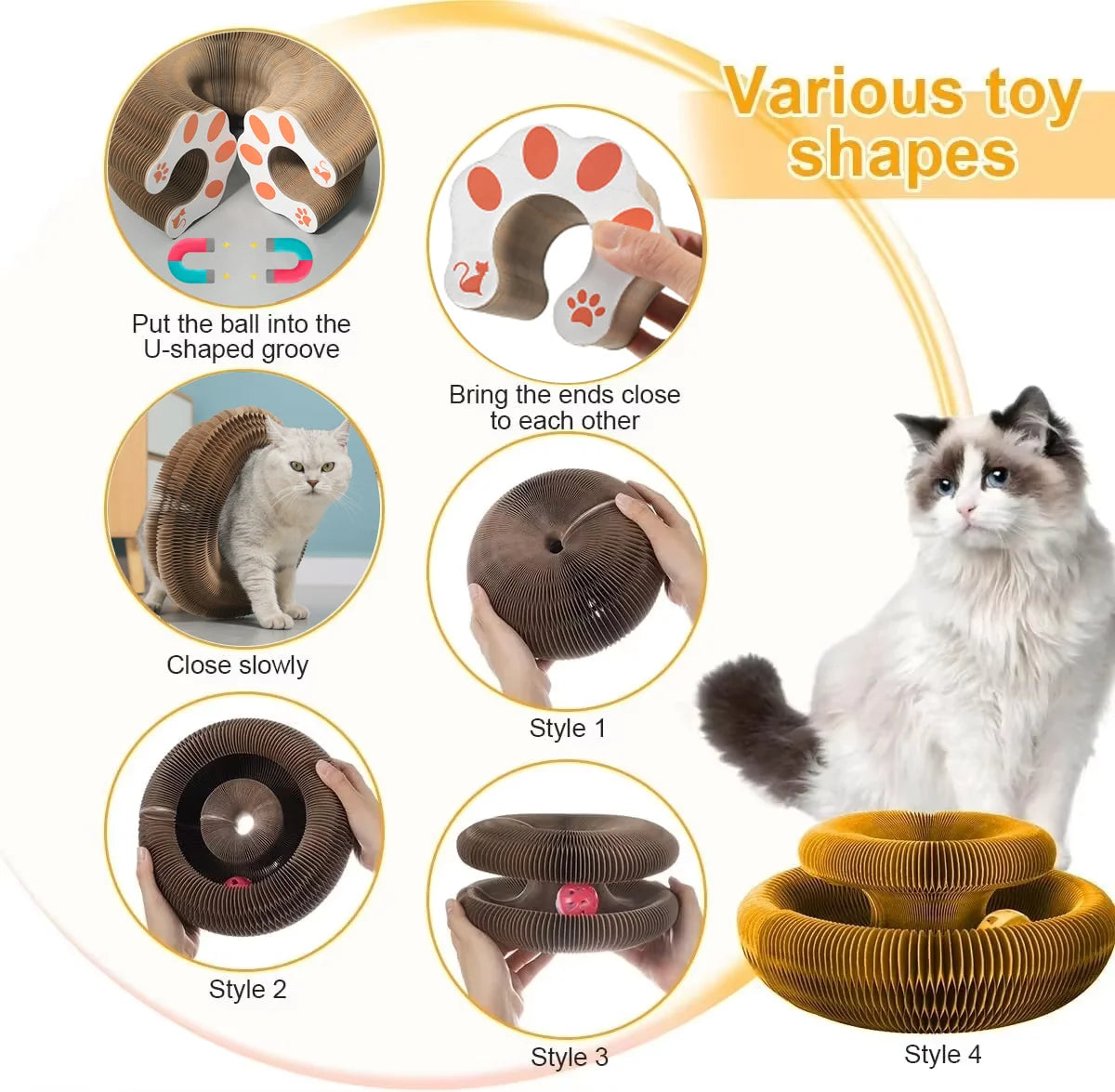 Magic Cat Scratch Organ Board with Ball Interactive Cat Toy Climbing Frame Kitten round Corrugated Scratcher Single Layer