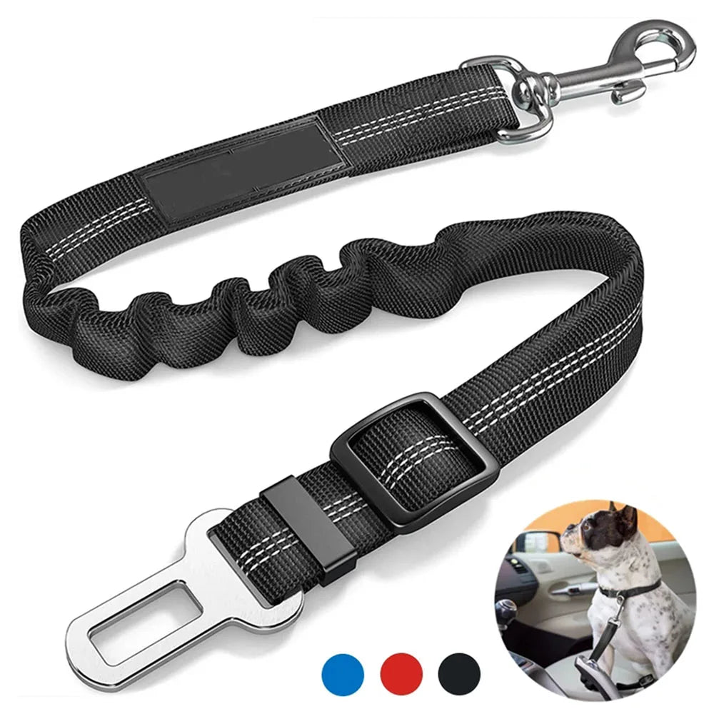 Adjustable Dog Car Seat Belt Harness – Reflective, Padded & Elastic Safety Strap for Comfortable Car Travel