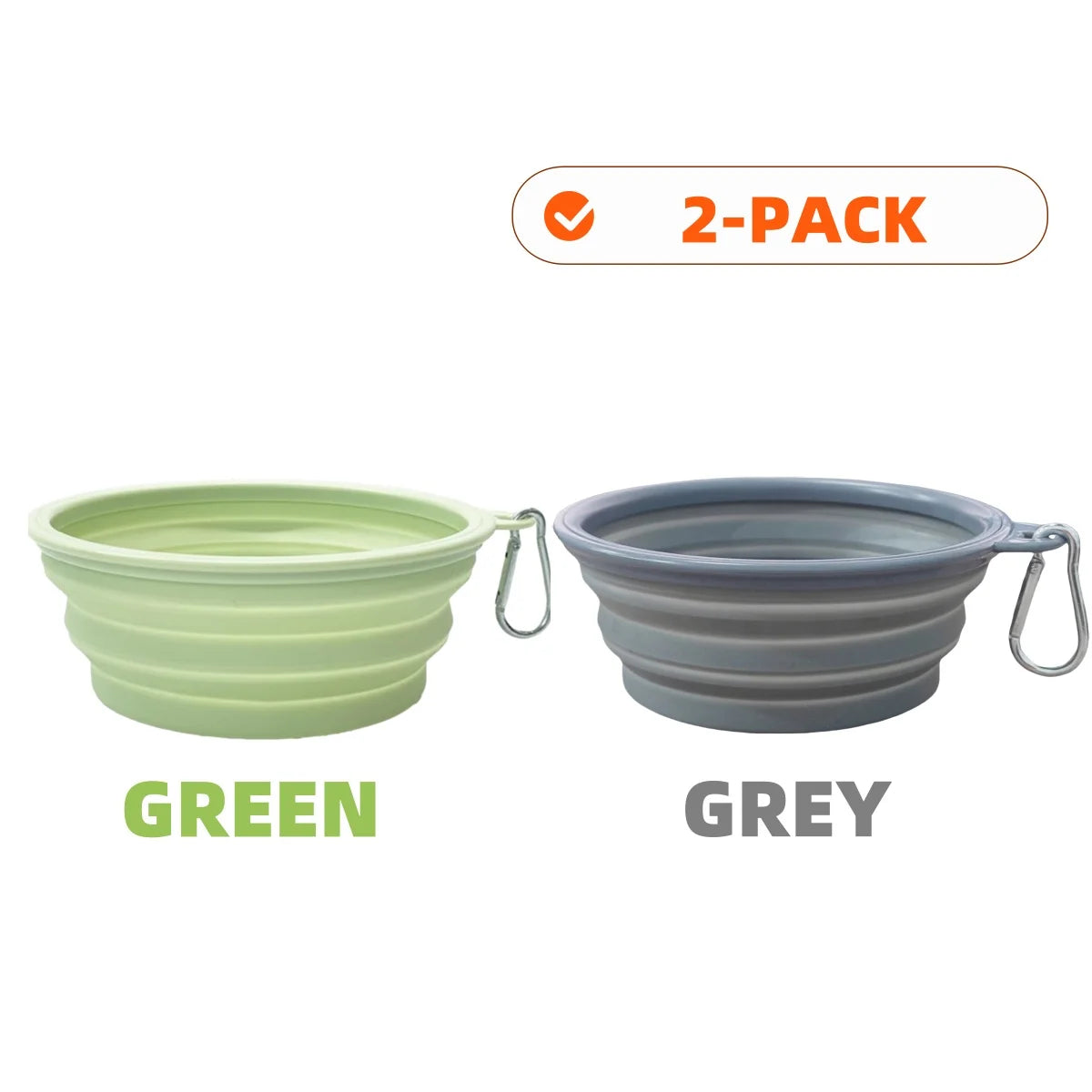 2pcs Collapsible Silicone Dog Food & Water Bowl Set with Carabiner Portable Travel Pet Feeder Dish Universal for Outdoor Camping