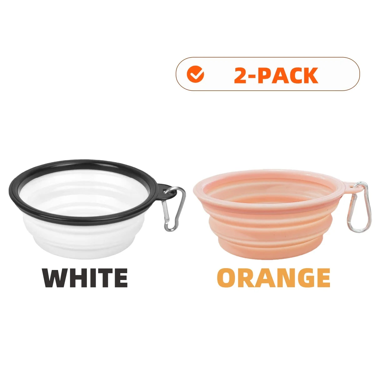 2pcs Collapsible Silicone Dog Food & Water Bowl Set with Carabiner Portable Travel Pet Feeder Dish Universal for Outdoor Camping