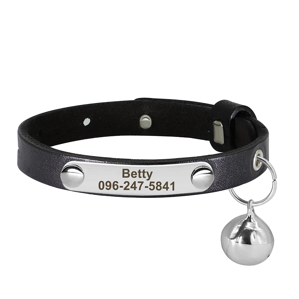 Cat Collar Adjustable Leather Pet Cats Collars Necklace Custom Puppy Kitten Name Collars Anti-lost Cat Accessories