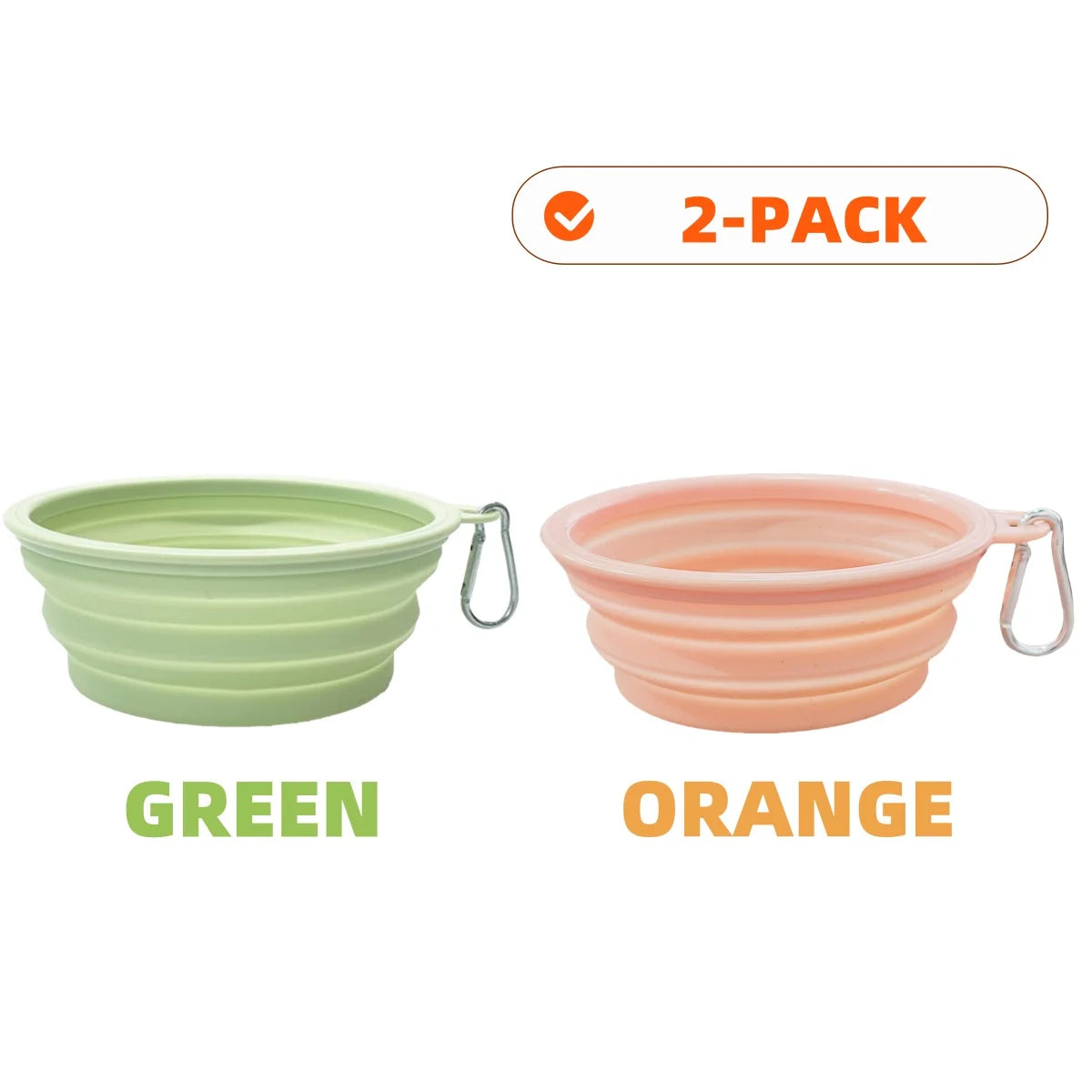 2pcs Collapsible Silicone Dog Food & Water Bowl Set with Carabiner Portable Travel Pet Feeder Dish Universal for Outdoor Camping
