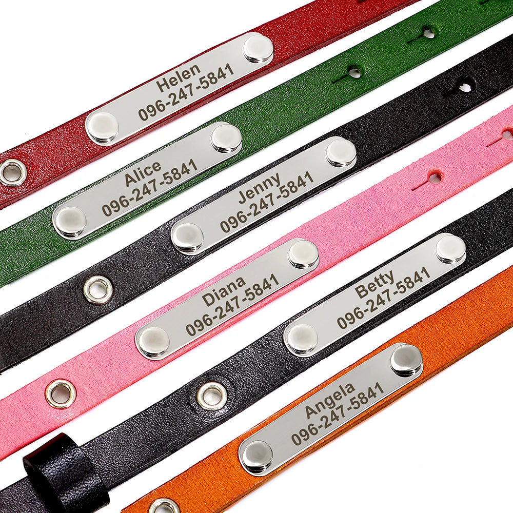 Cat Collar Adjustable Leather Pet Cats Collars Necklace Custom Puppy Kitten Name Collars Anti-lost Cat Accessories