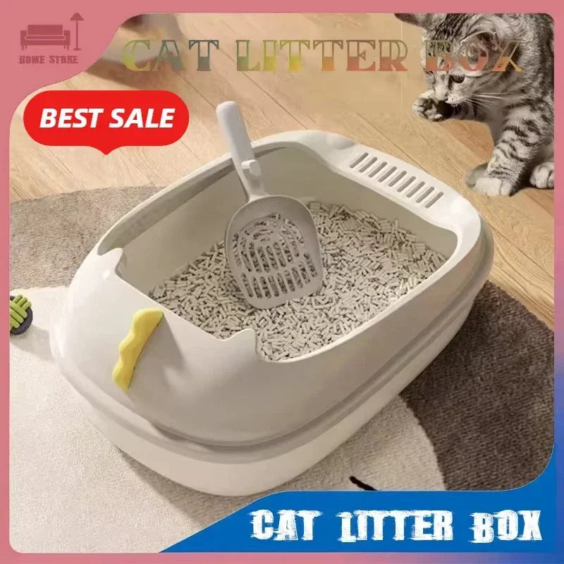 Large Capacity Splashproof Cat Litter Box Semi-Closed Kitty Toilet Sand Box Cleaning Basin Pet Supply for Cats