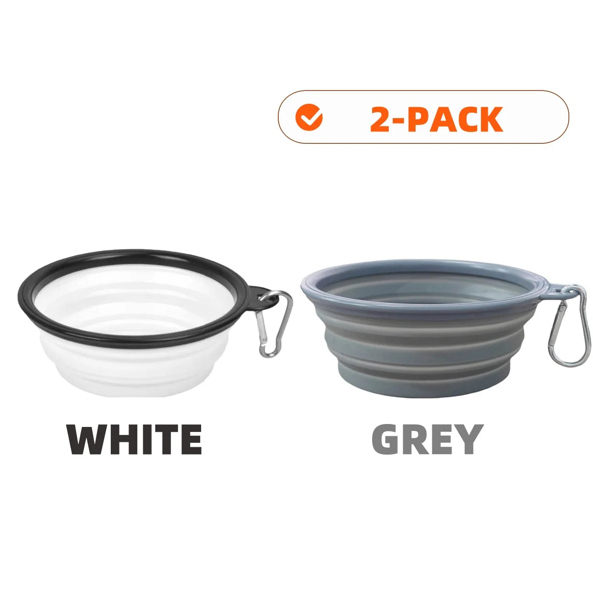 2pcs Collapsible Silicone Dog Food & Water Bowl Set with Carabiner Portable Travel Pet Feeder Dish Universal for Outdoor Camping