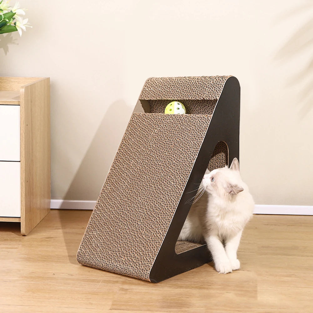 Triangular Cat Scratcher Cardboard with Spinning Balls Sturdy Anti-Scratch Toy Relieves Cat Stress Pet Plaything for Indoor Cats
