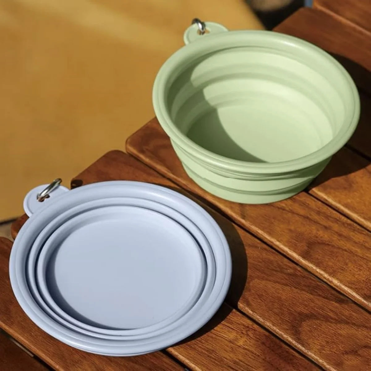 2pcs Collapsible Silicone Dog Food & Water Bowl Set with Carabiner Portable Travel Pet Feeder Dish Universal for Outdoor Camping