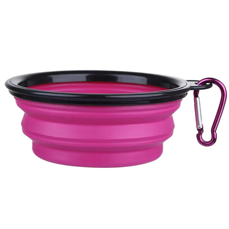 2-in-1 Folding Portable Silicone Pet Feeder Bowl with Bottle – Travel Food & Water Dispenser for Dogs & Cats, Outdoor with Carabiner