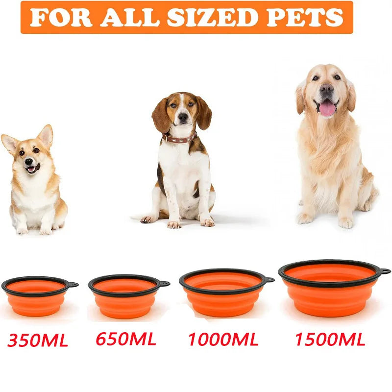 2-in-1 Folding Portable Silicone Pet Feeder Bowl with Bottle – Travel Food & Water Dispenser for Dogs & Cats, Outdoor with Carabiner