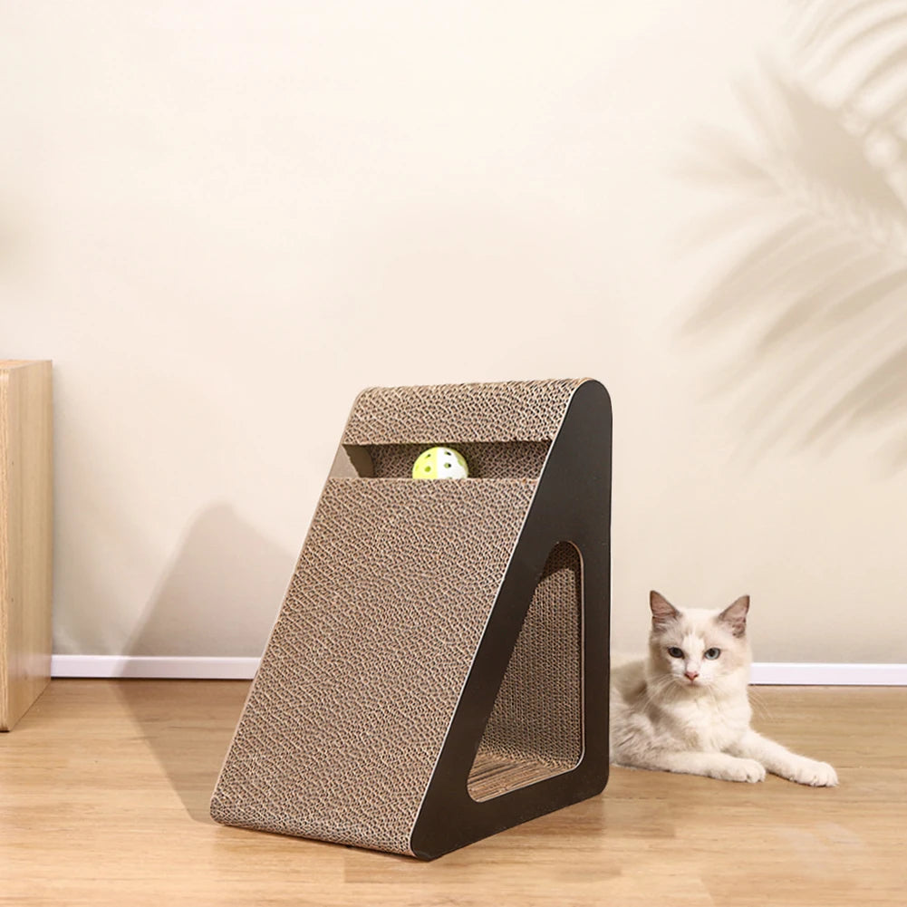 Triangular Cat Scratcher Cardboard with Spinning Balls Sturdy Anti-Scratch Toy Relieves Cat Stress Pet Plaything for Indoor Cats