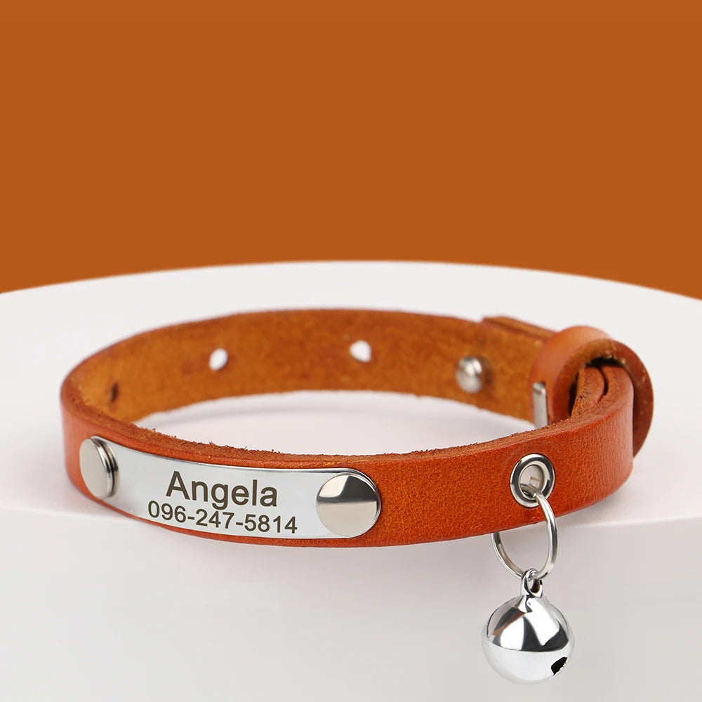 Cat Collar Adjustable Leather Pet Cats Collars Necklace Custom Puppy Kitten Name Collars Anti-lost Cat Accessories