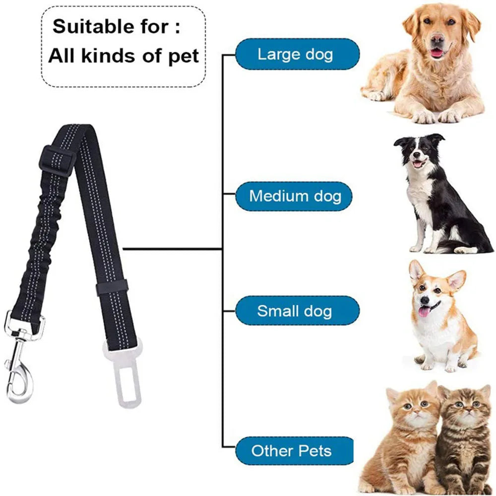 Adjustable Dog Car Seat Belt Harness – Reflective, Padded & Elastic Safety Strap for Comfortable Car Travel