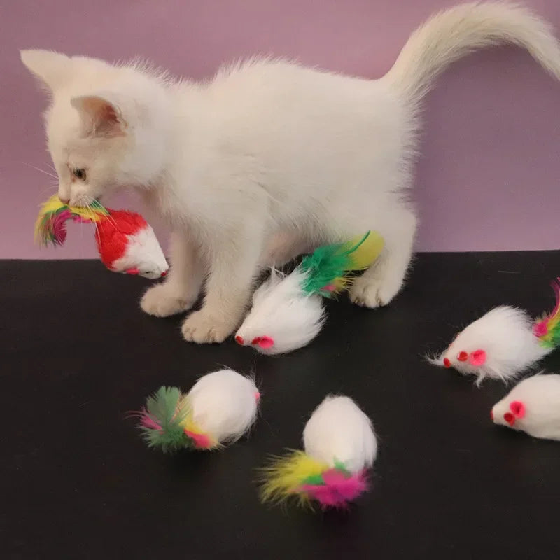 5pcs Kitten Toys Plush Simulation Mouse Interactive Cat Furry Pet Interactive Toy Supplies Cats Playing Scratch Training Game