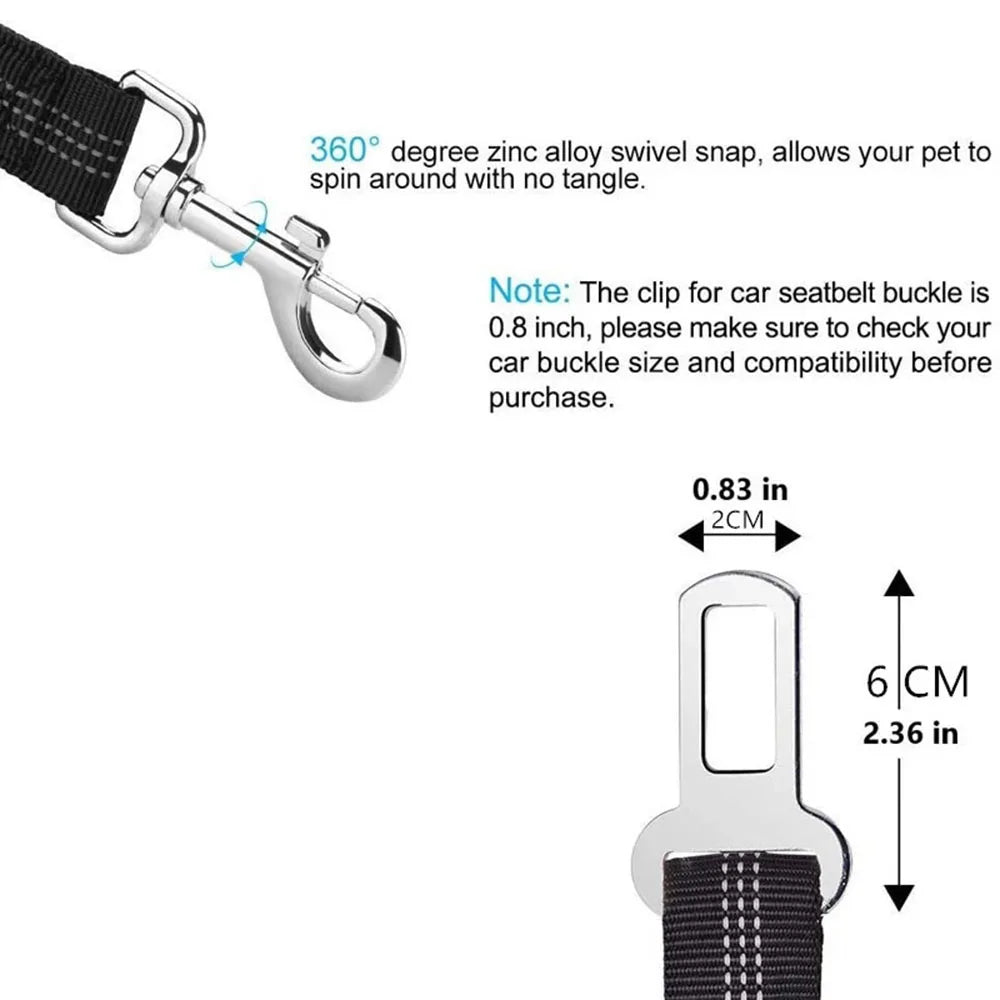 Adjustable Dog Car Seat Belt Harness – Reflective, Padded & Elastic Safety Strap for Comfortable Car Travel