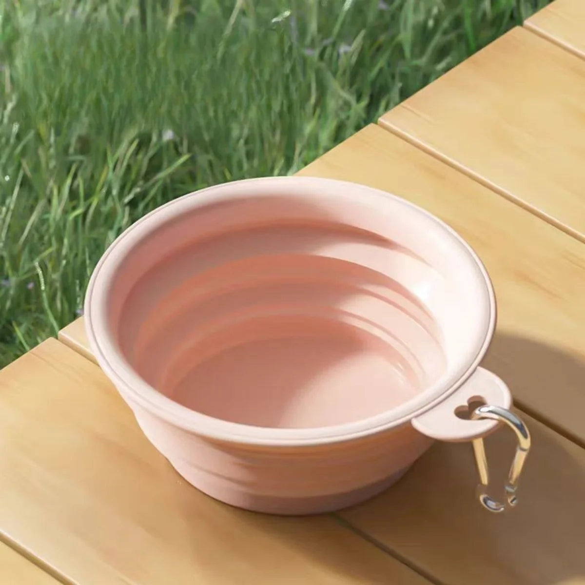 2pcs Collapsible Silicone Dog Food & Water Bowl Set with Carabiner Portable Travel Pet Feeder Dish Universal for Outdoor Camping