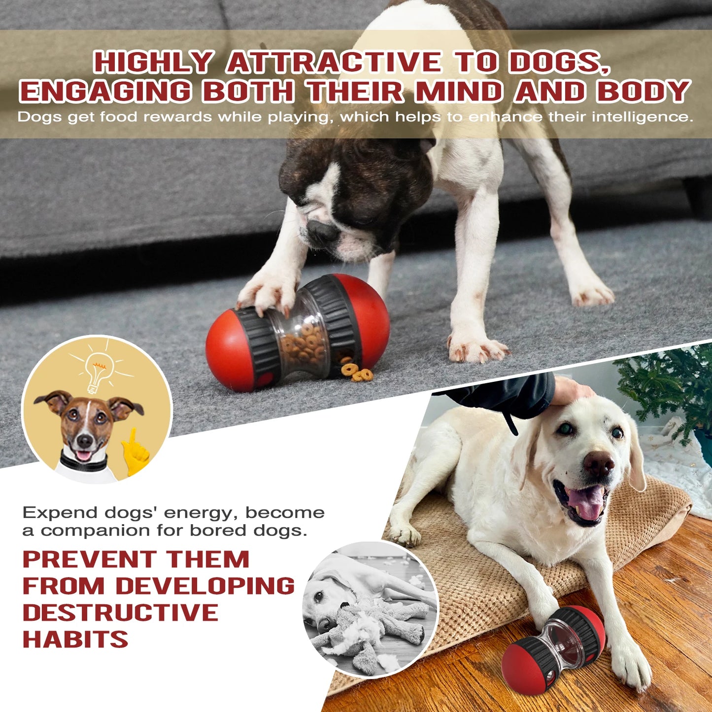 Treat Enrichment Pet Toys Slow Feeder Ball Food Dispensing Puppy Toy for Small Medium Dogs Irregular Rolling Design Dog Toys