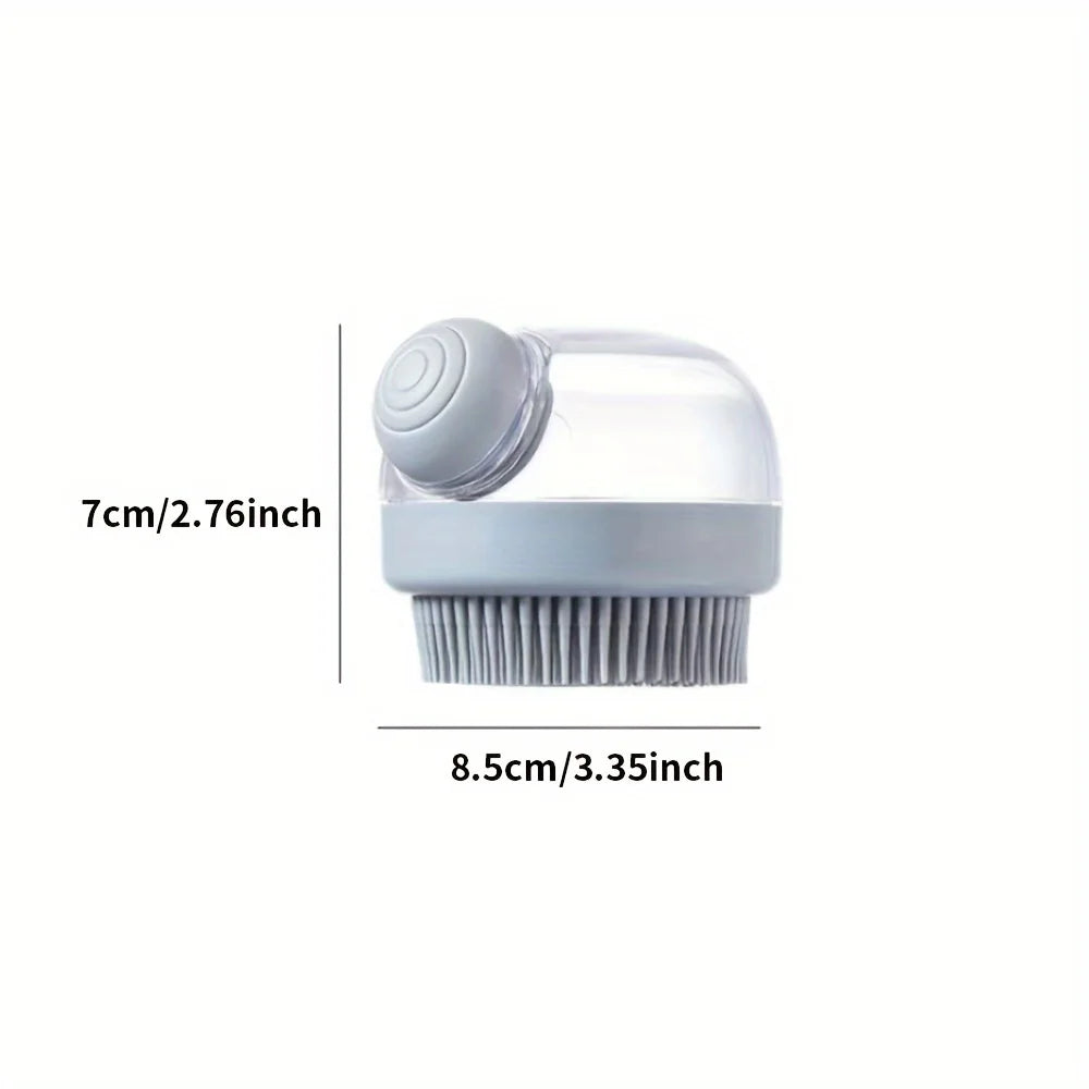Deluxe Silicone Bristle Dog Bath Brush with Soap Dispenser - Gentle Massage Shampoo Brush
