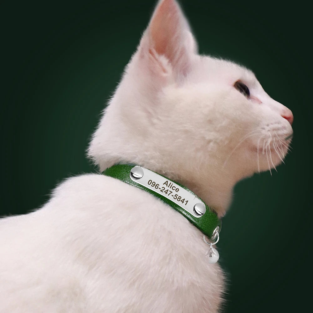 Cat Collar Adjustable Leather Pet Cats Collars Necklace Custom Puppy Kitten Name Collars Anti-lost Cat Accessories
