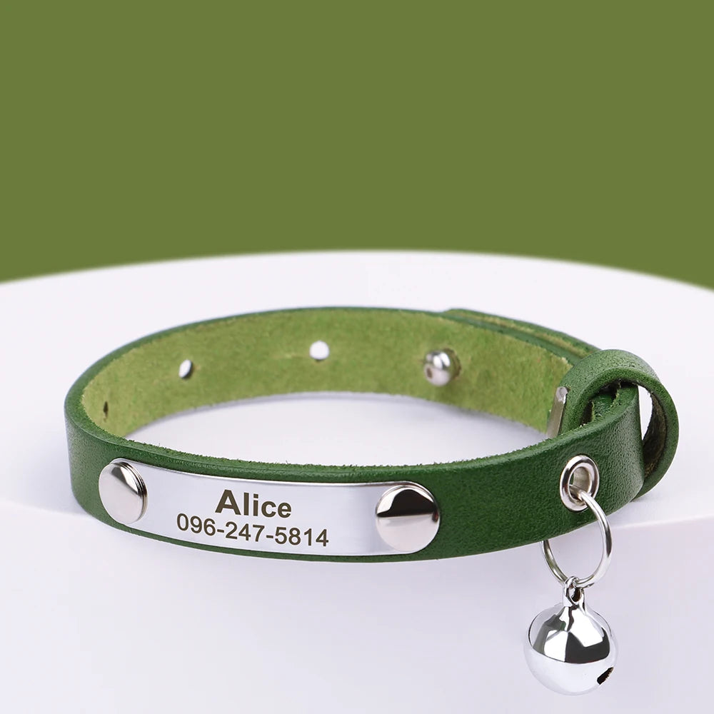 Cat Collar Adjustable Leather Pet Cats Collars Necklace Custom Puppy Kitten Name Collars Anti-lost Cat Accessories