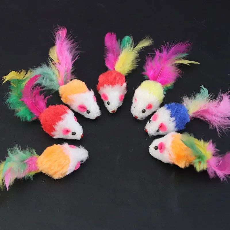 5pcs Kitten Toys Plush Simulation Mouse Interactive Cat Furry Pet Interactive Toy Supplies Cats Playing Scratch Training Game