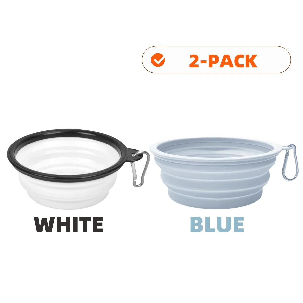 2pcs Collapsible Silicone Dog Food & Water Bowl Set with Carabiner Portable Travel Pet Feeder Dish Universal for Outdoor Camping