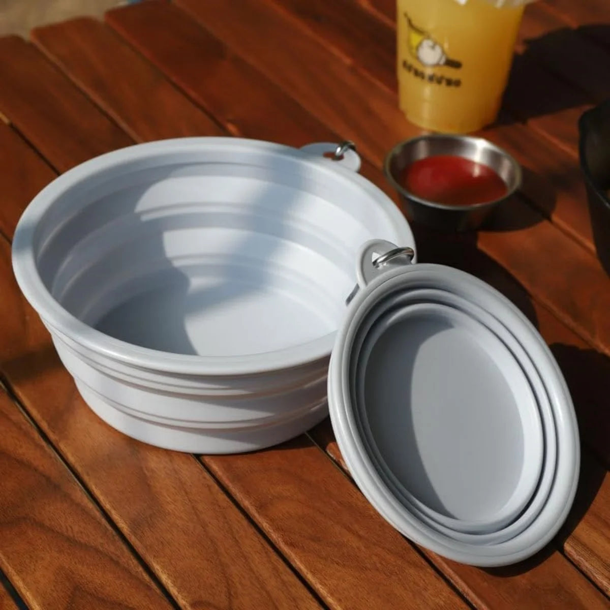 2pcs Collapsible Silicone Dog Food & Water Bowl Set with Carabiner Portable Travel Pet Feeder Dish Universal for Outdoor Camping