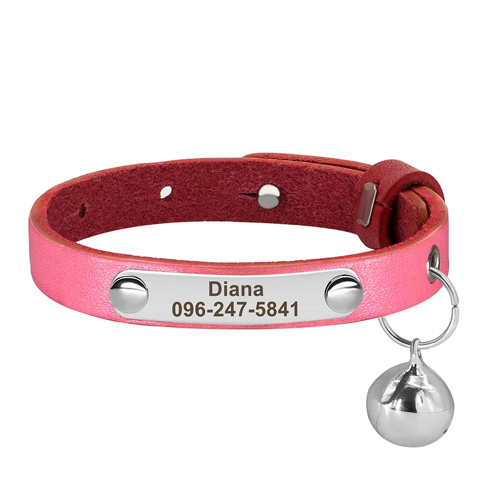 Cat Collar Adjustable Leather Pet Cats Collars Necklace Custom Puppy Kitten Name Collars Anti-lost Cat Accessories