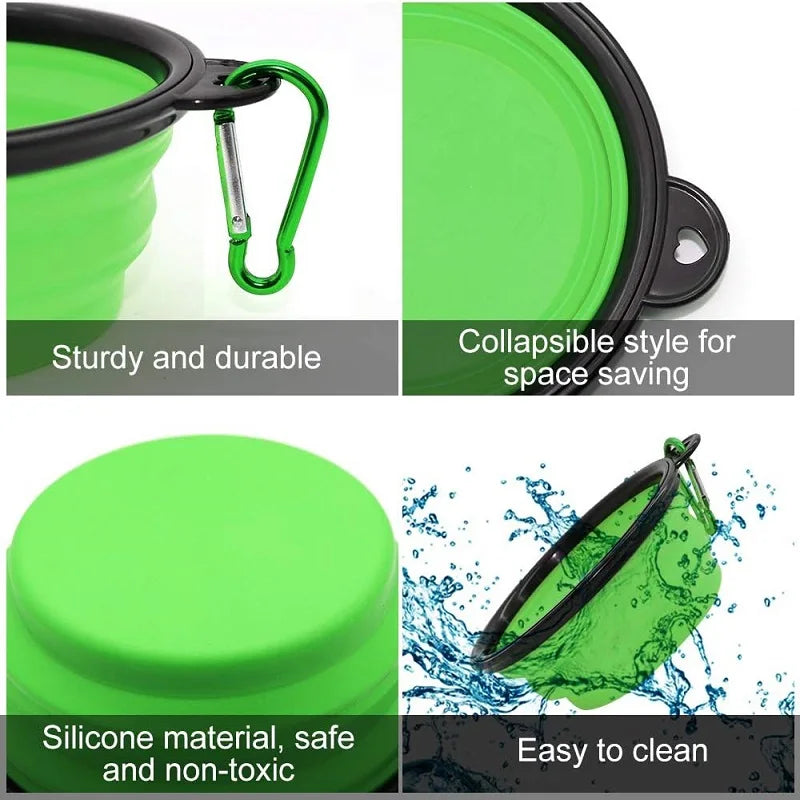 2-in-1 Folding Portable Silicone Pet Feeder Bowl with Bottle – Travel Food & Water Dispenser for Dogs & Cats, Outdoor with Carabiner