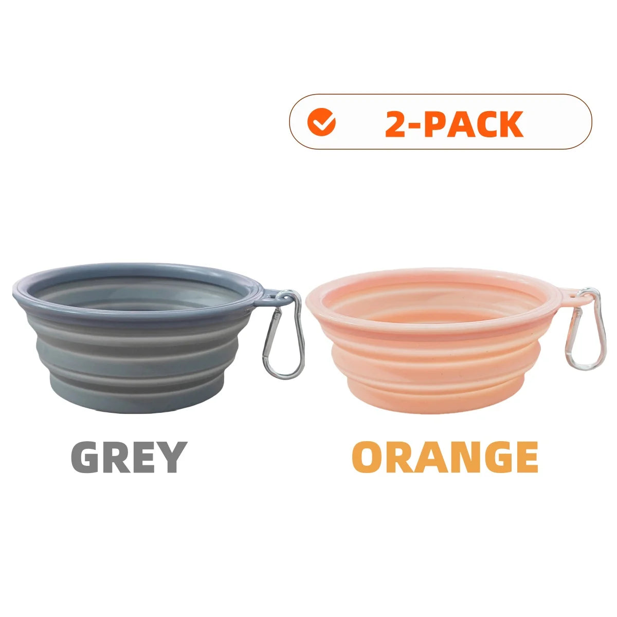 2pcs Collapsible Silicone Dog Food & Water Bowl Set with Carabiner Portable Travel Pet Feeder Dish Universal for Outdoor Camping
