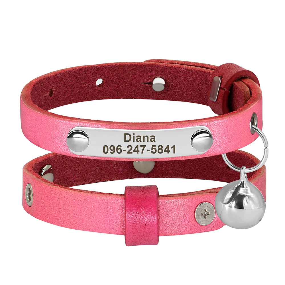 Cat Collar Adjustable Leather Pet Cats Collars Necklace Custom Puppy Kitten Name Collars Anti-lost Cat Accessories