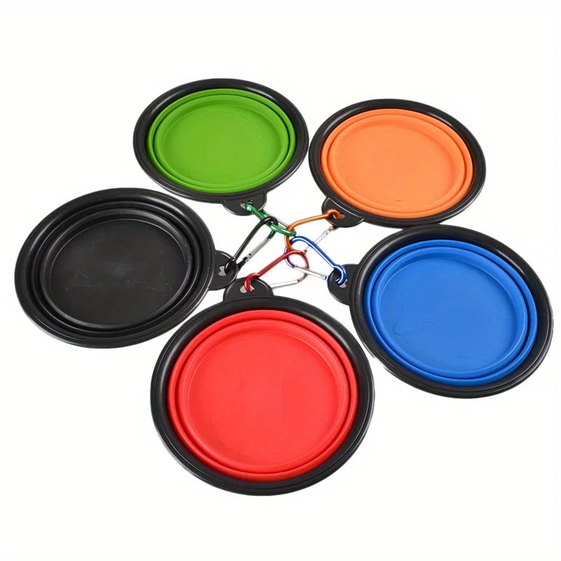 Portable Dog Folding Bowl Travel Food Water Dish Lightweight Silicone Bowl Lip for Outdoor Walking Universal for Small to Large Dogs