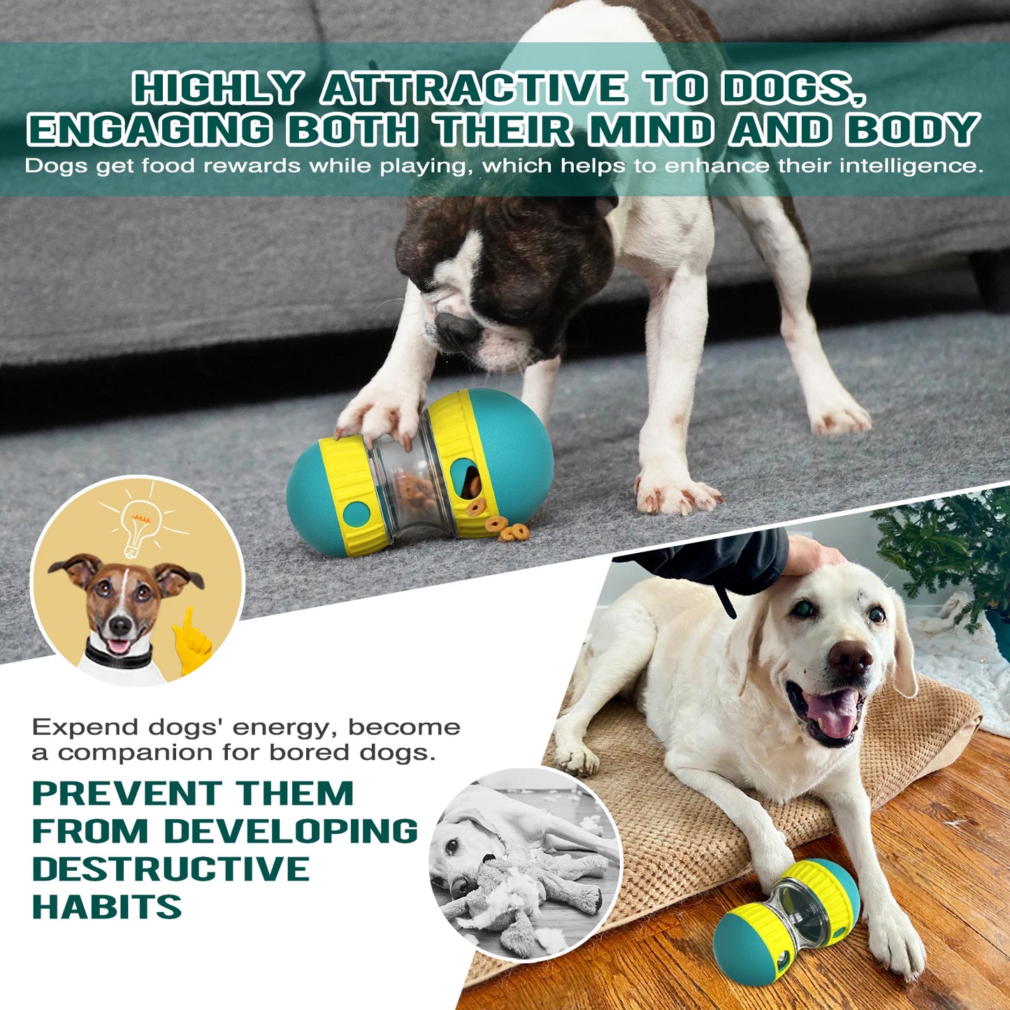 Treat Enrichment Pet Toys Slow Feeder Ball Food Dispensing Puppy Toy for Small Medium Dogs Irregular Rolling Design Dog Toys