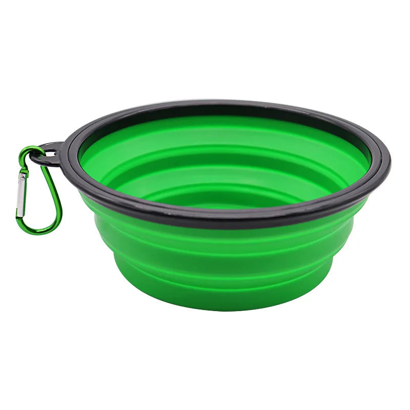 2-in-1 Folding Portable Silicone Pet Feeder Bowl with Bottle – Travel Food & Water Dispenser for Dogs & Cats, Outdoor with Carabiner