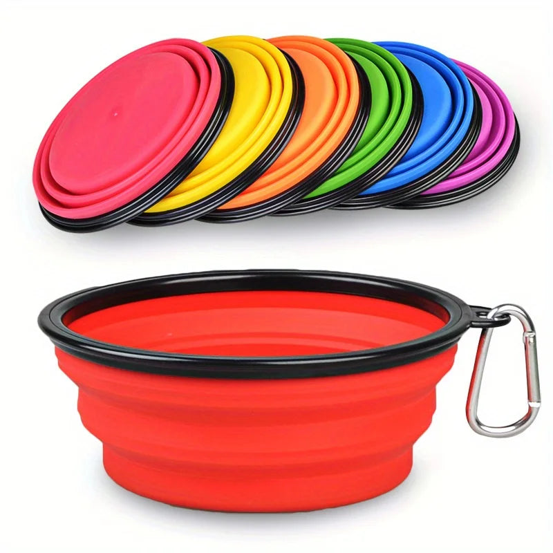 Portable Dog Folding Bowl Travel Food Water Dish Lightweight Silicone Bowl Lip for Outdoor Walking Universal for Small to Large Dogs