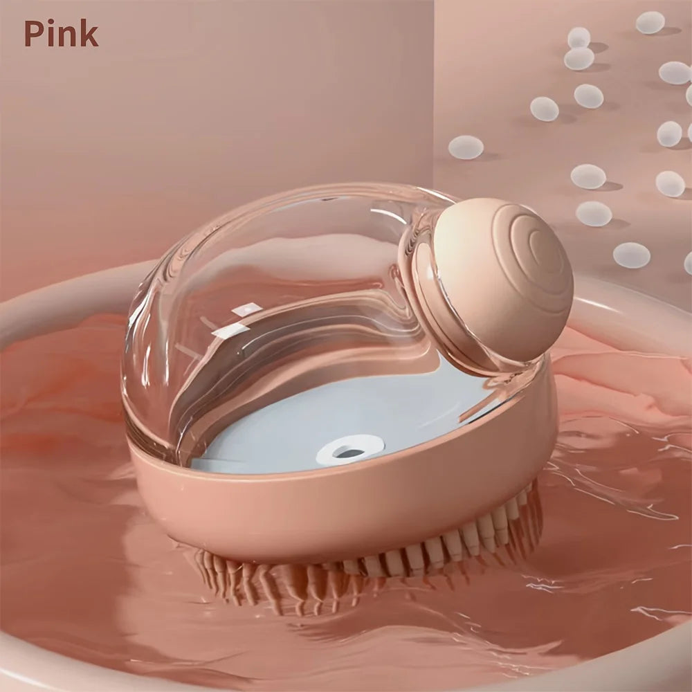 Deluxe Silicone Bristle Dog Bath Brush with Soap Dispenser - Gentle Massage Shampoo Brush