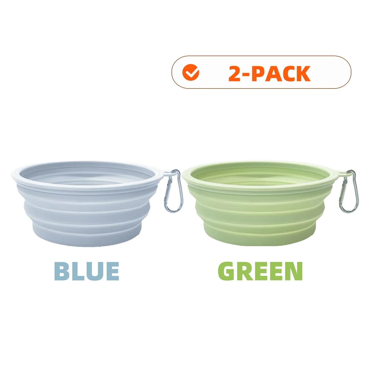 2pcs Collapsible Silicone Dog Food & Water Bowl Set with Carabiner Portable Travel Pet Feeder Dish Universal for Outdoor Camping