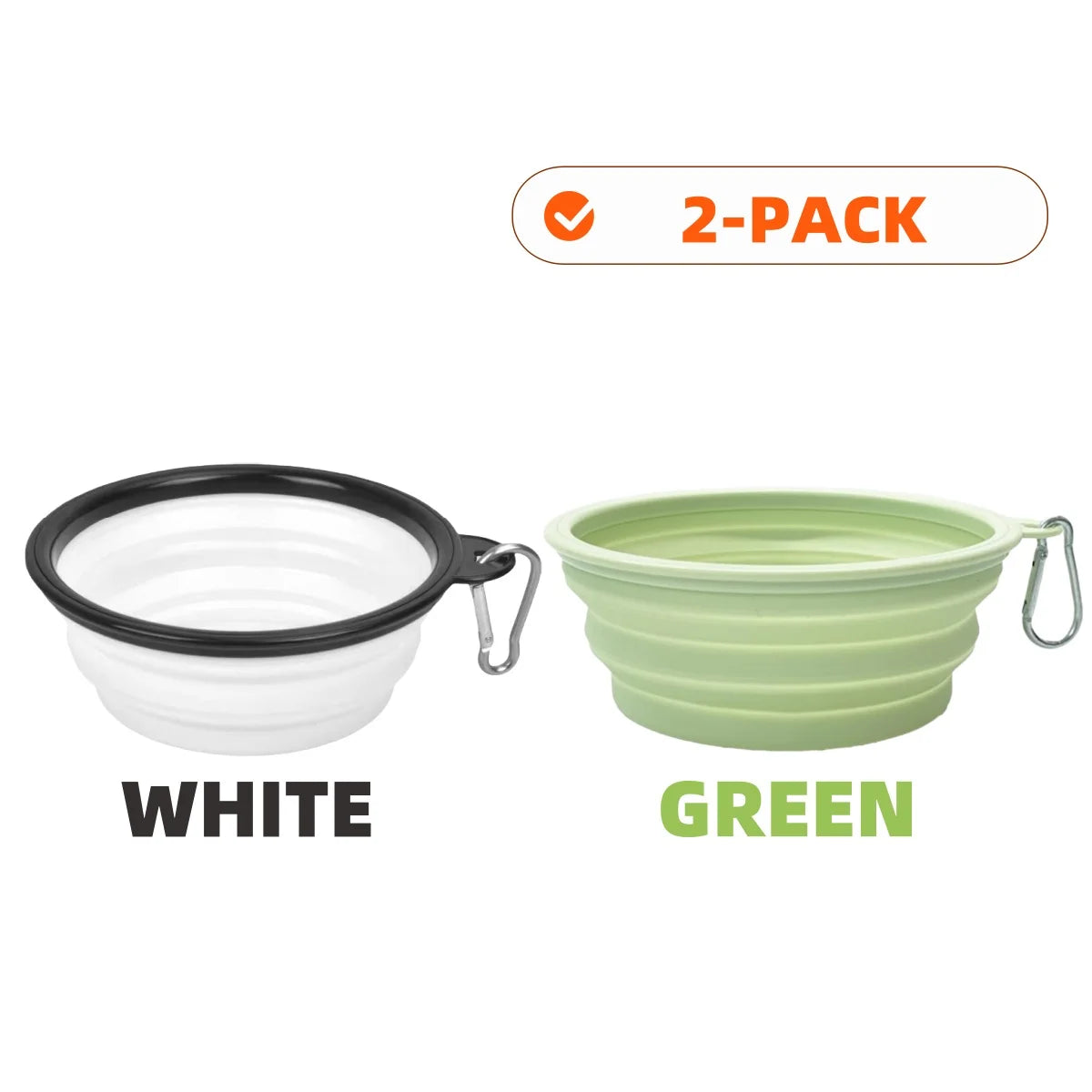 2pcs Collapsible Silicone Dog Food & Water Bowl Set with Carabiner Portable Travel Pet Feeder Dish Universal for Outdoor Camping