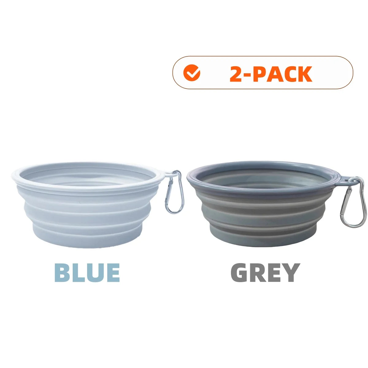 2pcs Collapsible Silicone Dog Food & Water Bowl Set with Carabiner Portable Travel Pet Feeder Dish Universal for Outdoor Camping