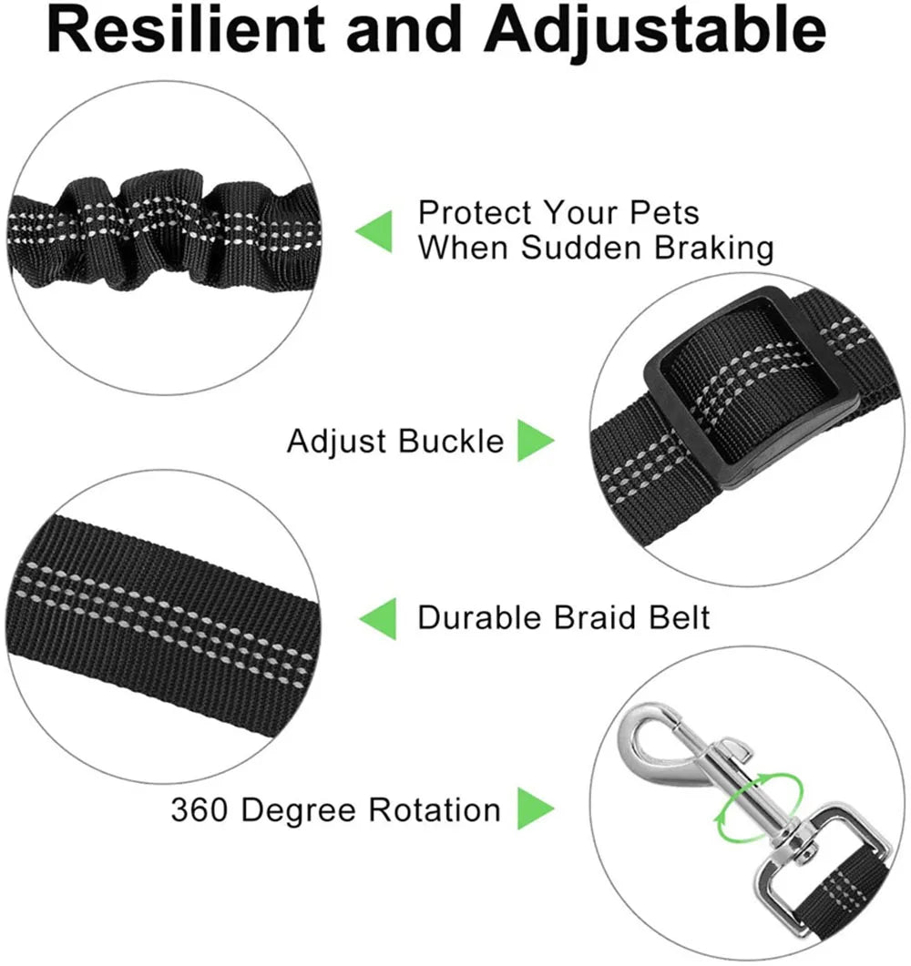 Adjustable Dog Car Seat Belt Harness – Reflective, Padded & Elastic Safety Strap for Comfortable Car Travel