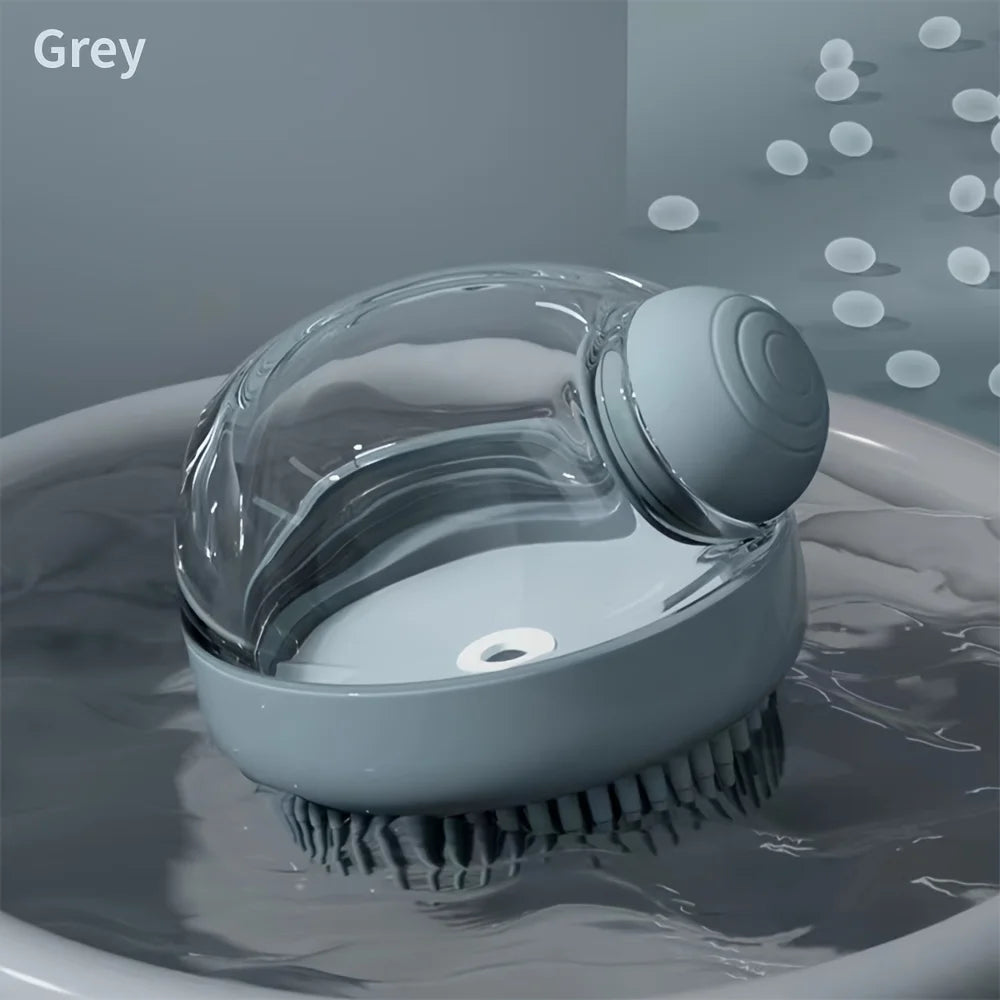 Deluxe Silicone Bristle Dog Bath Brush with Soap Dispenser - Gentle Massage Shampoo Brush