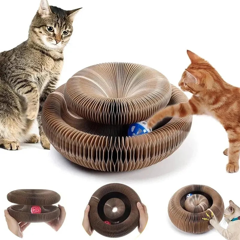 Magic Cat Scratch Organ Board with Ball Interactive Cat Toy Climbing Frame Kitten round Corrugated Scratcher Single Layer