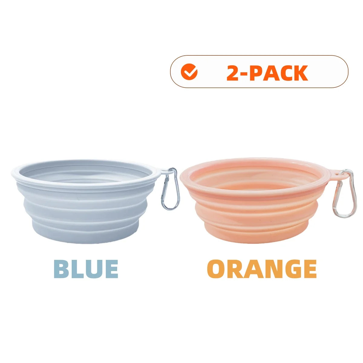 2pcs Collapsible Silicone Dog Food & Water Bowl Set with Carabiner Portable Travel Pet Feeder Dish Universal for Outdoor Camping