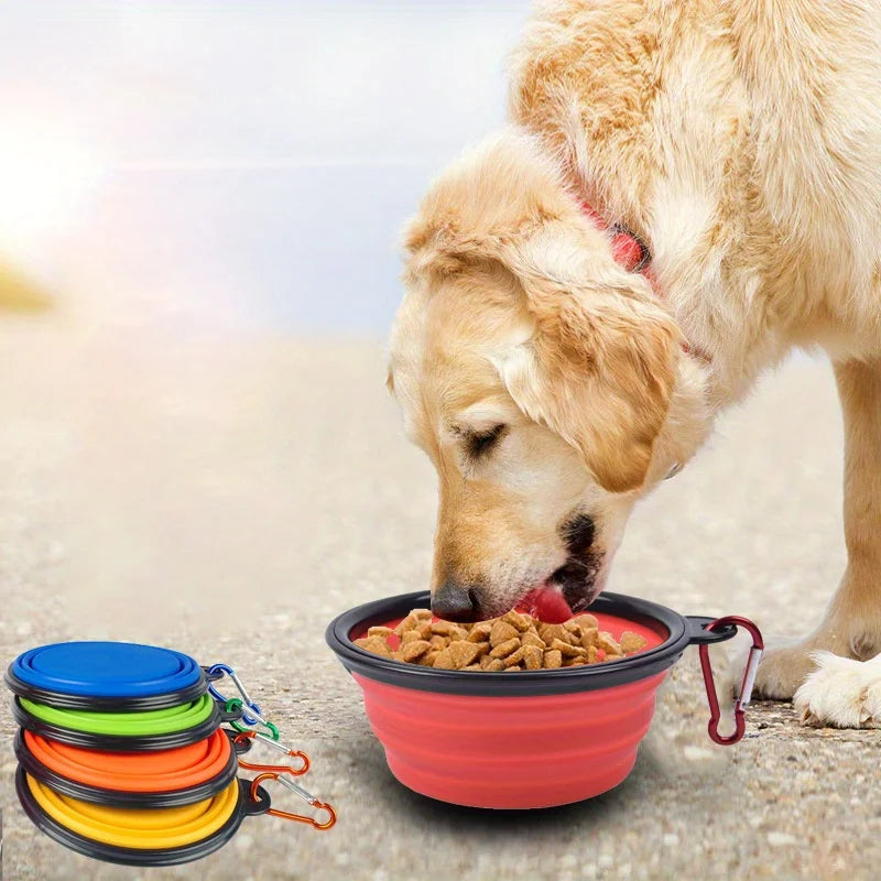 Portable Dog Folding Bowl Travel Food Water Dish Lightweight Silicone Bowl Lip for Outdoor Walking Universal for Small to Large Dogs
