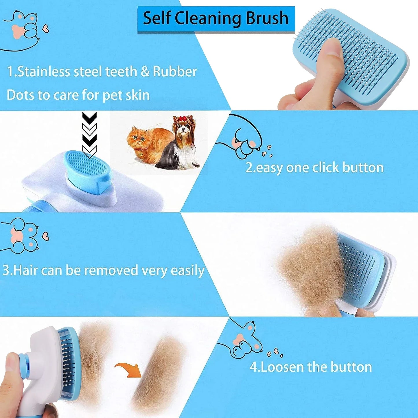 Pet Hair Remover Brush for Dogs And Cats - Long Hair Grooming Comb Stainless Steel Cat Dog Hair Cleaner Brush for Pet Care