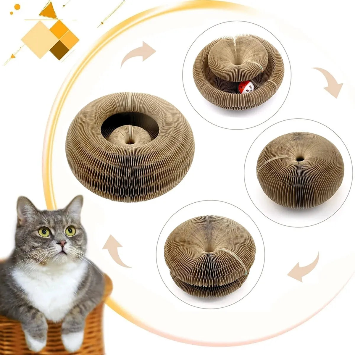 Magic Cat Scratch Organ Board with Ball Interactive Cat Toy Climbing Frame Kitten round Corrugated Scratcher Single Layer