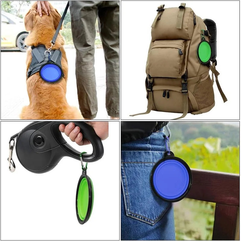 2-in-1 Folding Portable Silicone Pet Feeder Bowl with Bottle – Travel Food & Water Dispenser for Dogs & Cats, Outdoor with Carabiner