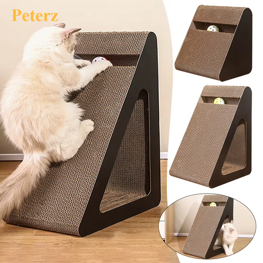 Triangular Cat Scratcher Cardboard with Spinning Balls Sturdy Anti-Scratch Toy Relieves Cat Stress Pet Plaything for Indoor Cats